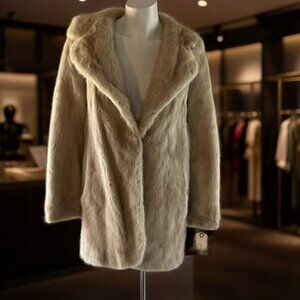 Elegant Cream Faux Fur Coat Medium size.